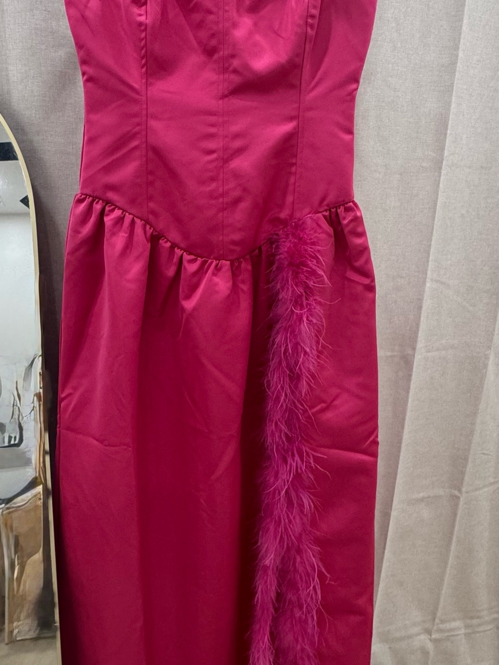 WeWoreWhat Hot Pink Strapless Dress with Feather Accent